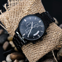 Black Chronograph Watch with Buyer Customization