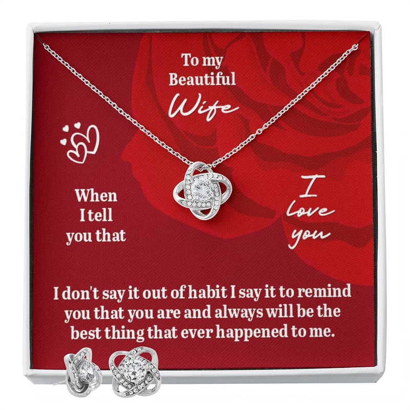 To My Beautiful Wife-Love Knot Necklace & Earring Set