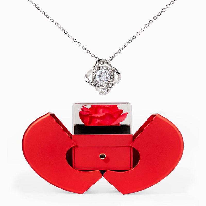 Love Knot Necklace with Red Heart Rose Box
